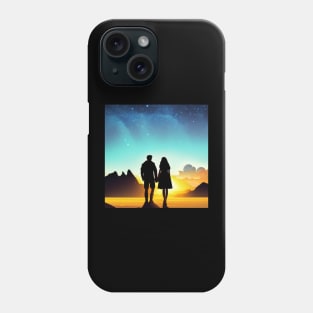 Valentine Wall Art - Watching the sunrise togethert - Unique Valentine Fantasy Planet Landsape - Photo print, canvas, artboard print Phone Case