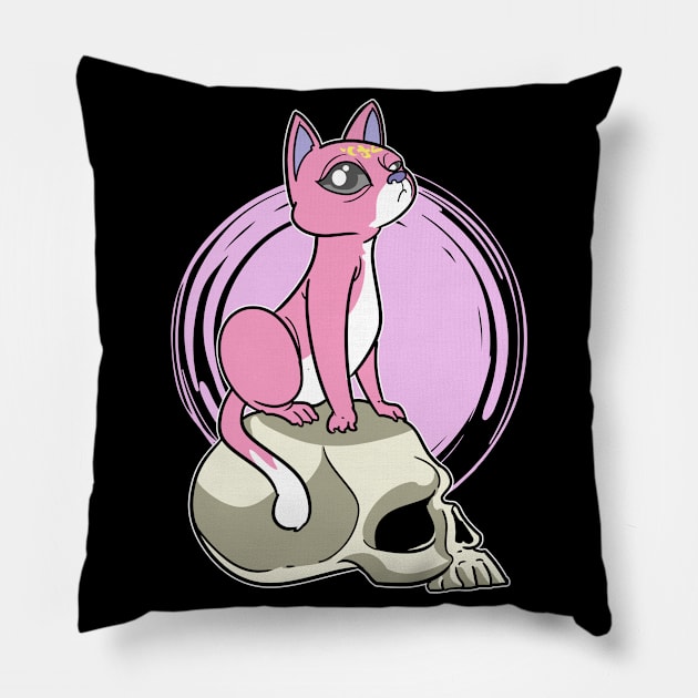 Pastel Goth Cat Skull Kawaii Pillow by ModernMode