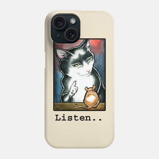 Cat and Mouse - Listen - Black Outline Phone Case by Nat Ewert Art