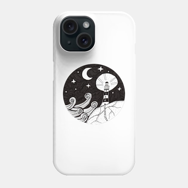 Whimsical Lighthouse Night Time Ink Illustration Phone Case by Sandraartist