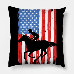 American Flag Horse Racing Graphic Pillow