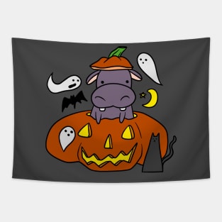 Halloween Pumpkin Hippo Tapestry