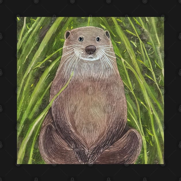 Peaceful Otter sitting in the grass colored pencil illustration by SubtleSplit