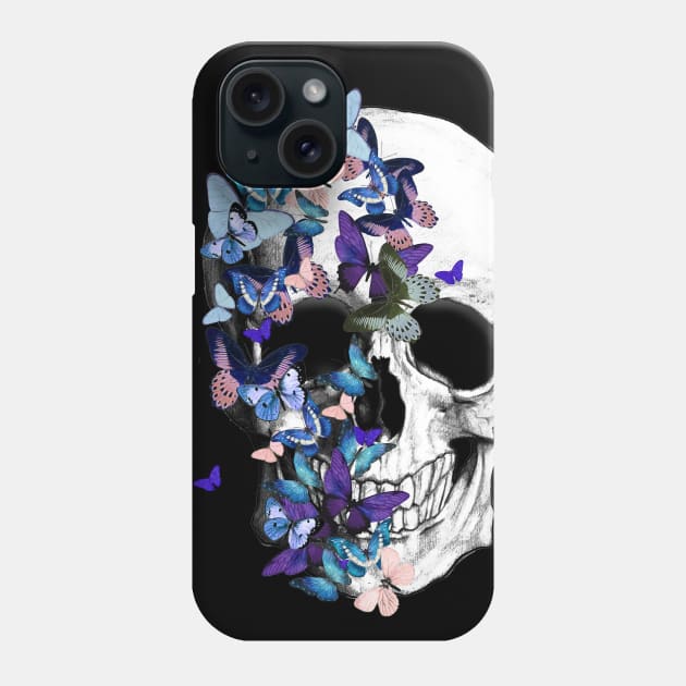 Skull With blue Butterflies Phone Case by Collagedream