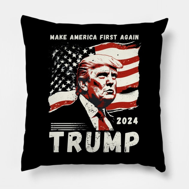 Donald Trump President 2024 America First Again USA Flag Pillow by Katy's Design Store