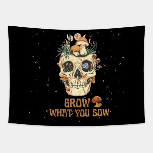 Grow What You Sow - Skull & Mushrooms Tapestry