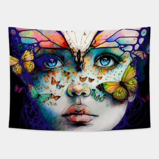 Butterfly Princess No. 2: Perfection is Overrated on a Dark Background Tapestry