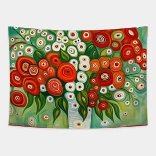 Cute Abstract Flowers in a White Vase Still Life Painting Tapestry