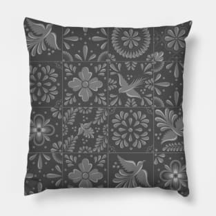 Mexican Gray Talavera Tile Pattern by Akbaly Pillow