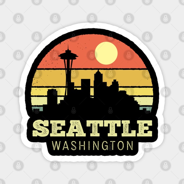 Seattle Washington Vintage Sunset Magnet by DetourShirts