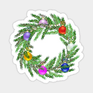 Lifelike Christmas wreath with many gradient colored baubles Magnet