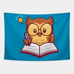 Cute Owl Writing On Book With Pen Tapestry