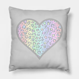 Pastel Rainbow Leopard Print Heart Pillow