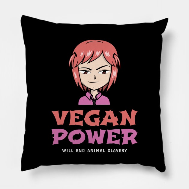 Vegan Power Anime Girl Pillow by Herbivore Nation - Vegan Gifts