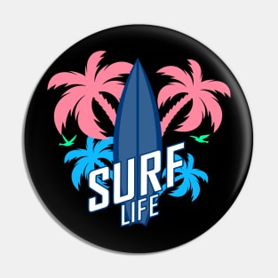 Colorful palm trees with surf logo Pin