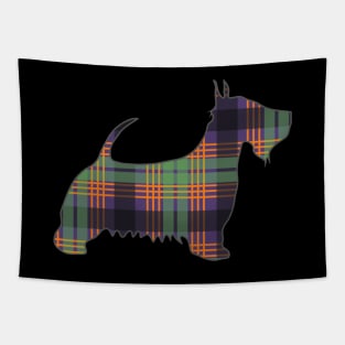 Purple, Green and Orange Tartan Scottish Terrier Dog Silhouette Tapestry