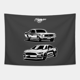 Ford Mustang first generation and latest model pony GT Eco boost 2016 illustration graphics Tapestry