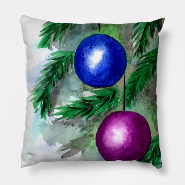 Blue and Purple Christmas Ornaments Pillow by ZeichenbloQ