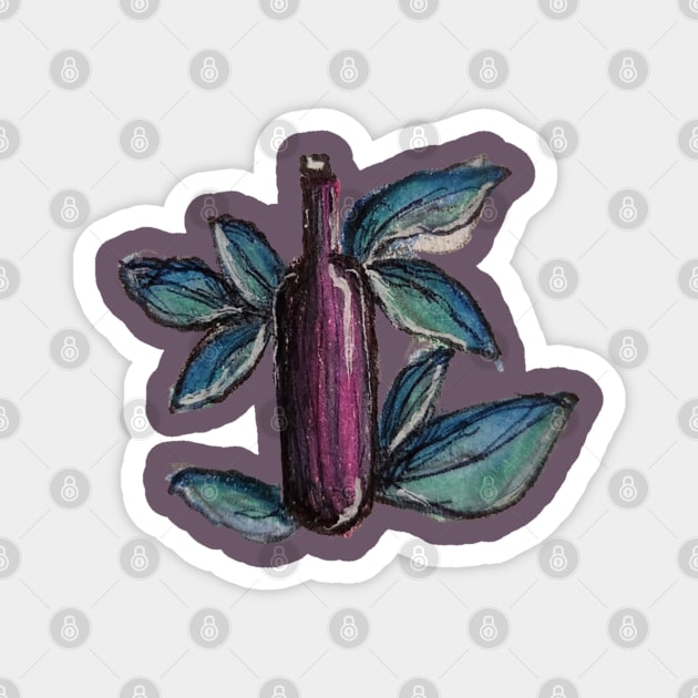 Purple Wine and Leaves Magnet by Animal Surrealism