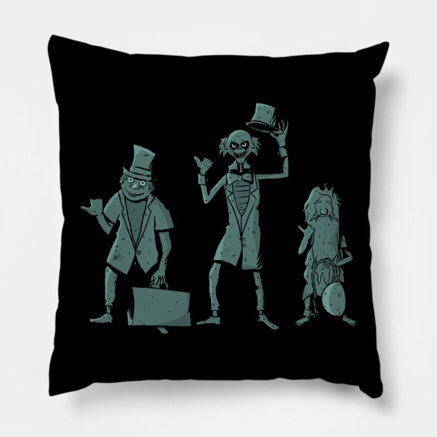 BEWARE of Hitchhiking Ghosts Pillow by jonlewisdrawsthings