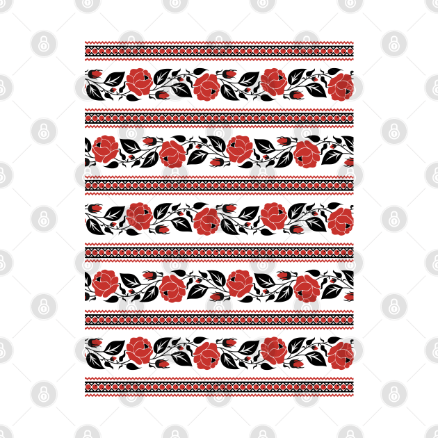 Print with Red Rose Inspired by Ukrainian Traditional Embroidery by lissantee