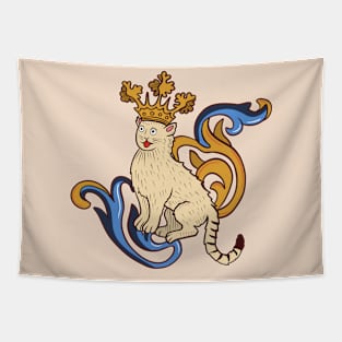 Cute Medieval Cat with crown illustration Tapestry