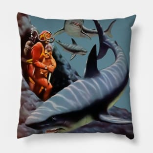 Sharks Terror Horror Danger Ocean Marine Divers Aquatic Water Comic Pillow