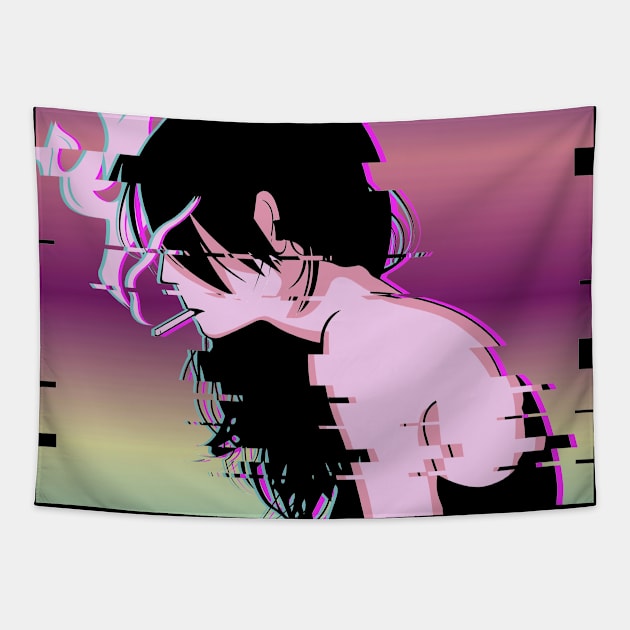 Smoking Kills Vaporwave Aesthetic Anime Girl Gift Tapestry by Alex21