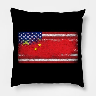 Chinese American Flag Vintage Pillow