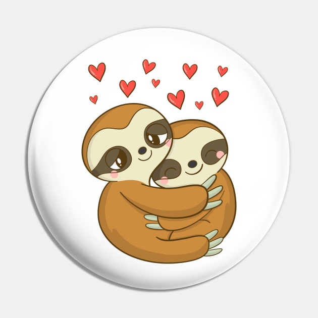 Sloth Valentine's Day Gift for Kids Girls Women Heart Pin by DragonTees