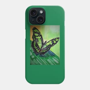 Green and black butterfly watercolour painting Phone Case