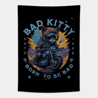 BAD KITTY: BORN TO BE BAD - Cat on motorcyle vintage design Tapestry