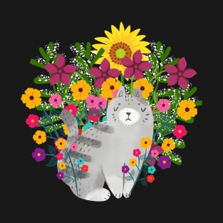 A Pompous Cat and Pretty Flowers T-Shirt