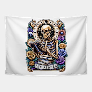 "The Reader" Skeleton Reading Tarot Card Tapestry