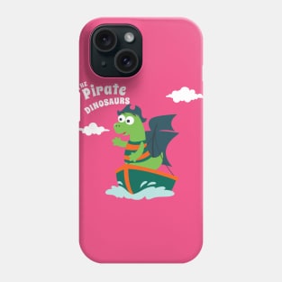 Vector illustration of dinosaur pirate on a ship at the sea Phone Case