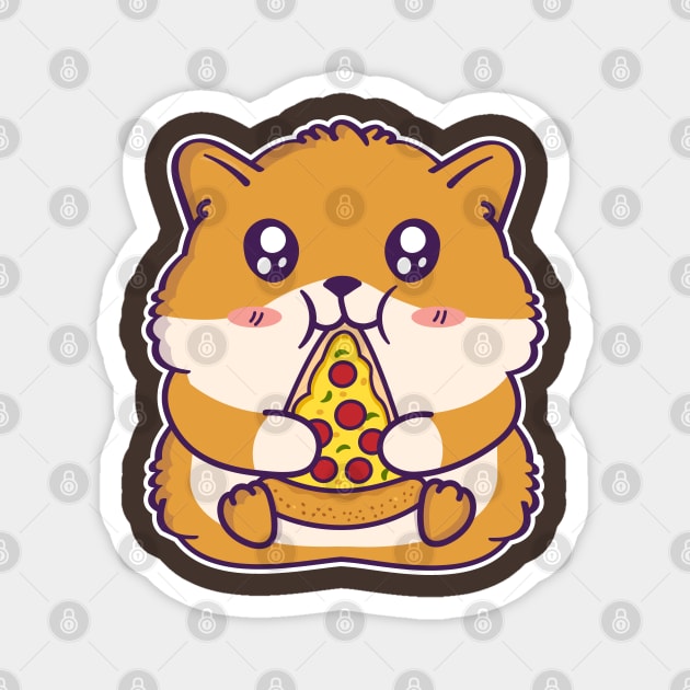 Cute Hamster Eating Pizza Kawaii Rodent Lover Magnet by Cuteness Klub