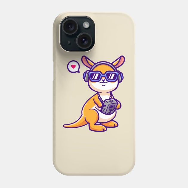 Cute Kangaroo Listening Music With Boombox And Headphone Cartoon Phone Case by Catalyst Labs