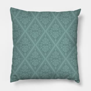 Vintage-Inspired Green Rose Diamond Wallpaper Pattern Pillow