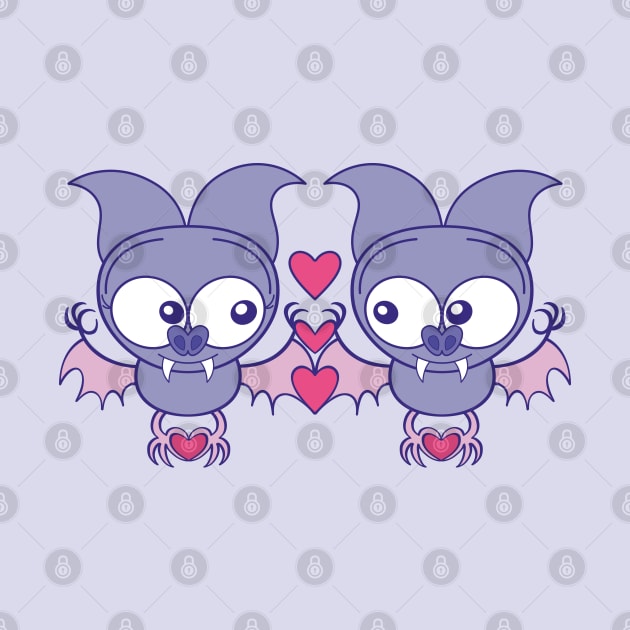 Couple of cute bats madly falling in love by zooco