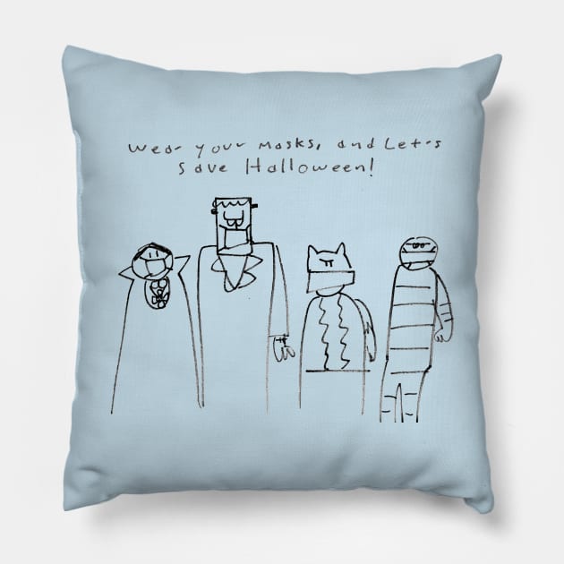 Wear Your Masks Save Halloween Pillow by 6630 Productions