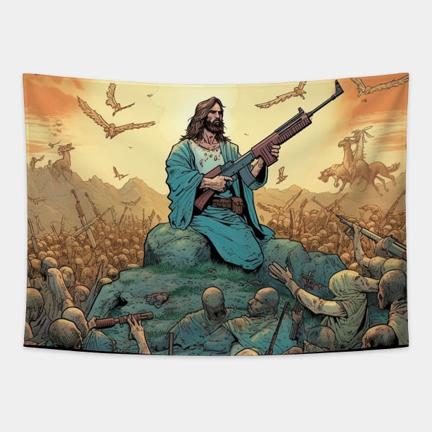 Jesus Christ, Zombie Slayer Tapestry by The Symbol Monger