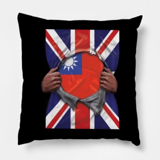 Taiwan Flag Great Britain Flag Ripped - Gift for Taiwanese From Taiwan Pillow