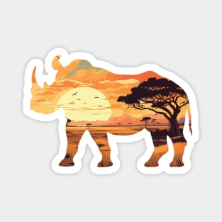 Rhino Silhouette Savanna Landscape Magnet