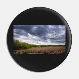 Geese Flying Off Under Stormy Skies Pin