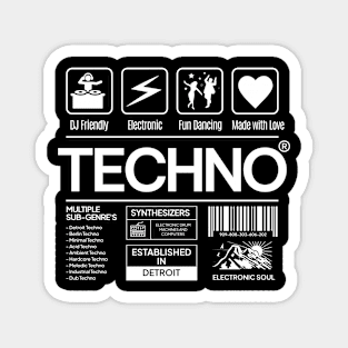 TECHNO  - Product Label (White) Magnet