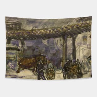 A Winter Day - Under the Elevated near Brooklyn Bridge by George Bellows Tapestry