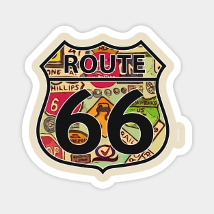 Route 66 Highway sign with old signs in the background Magnet