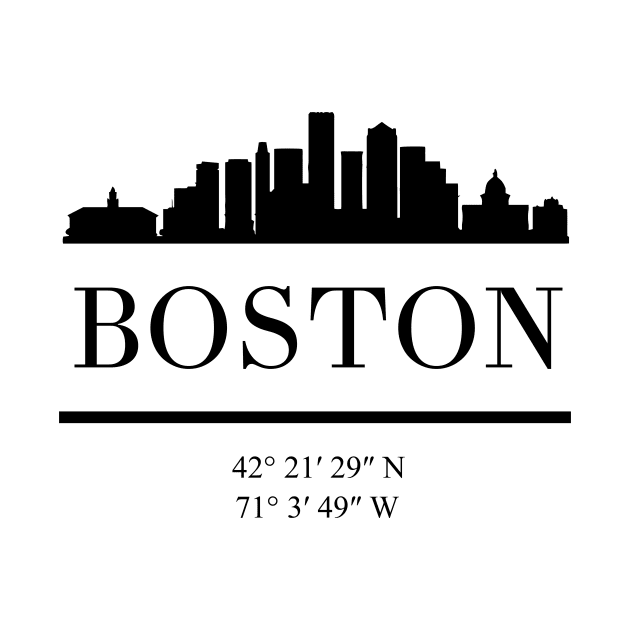 BOSTON MASSACHUSETTS BLACK SILHOUETTE SKYLINE ART by deificusArt