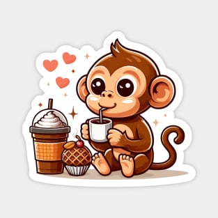 Cute Cafe Monkey Drinking Coffee Magnet