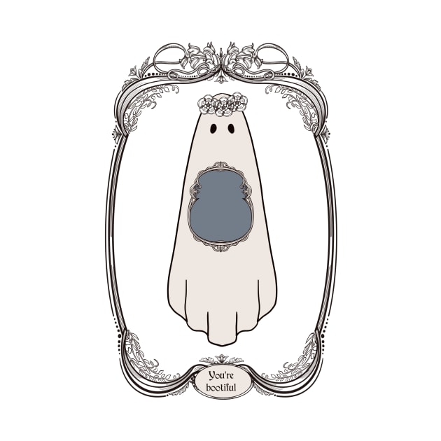 Cute Ghost Illustration in art nouveau frame |Self Love Quote | Cute Halloween Wall Art| by penandbea